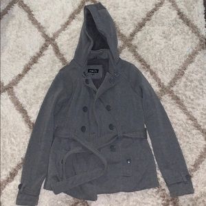 Large Gray Rue21 Button & Tie Hooded Coat